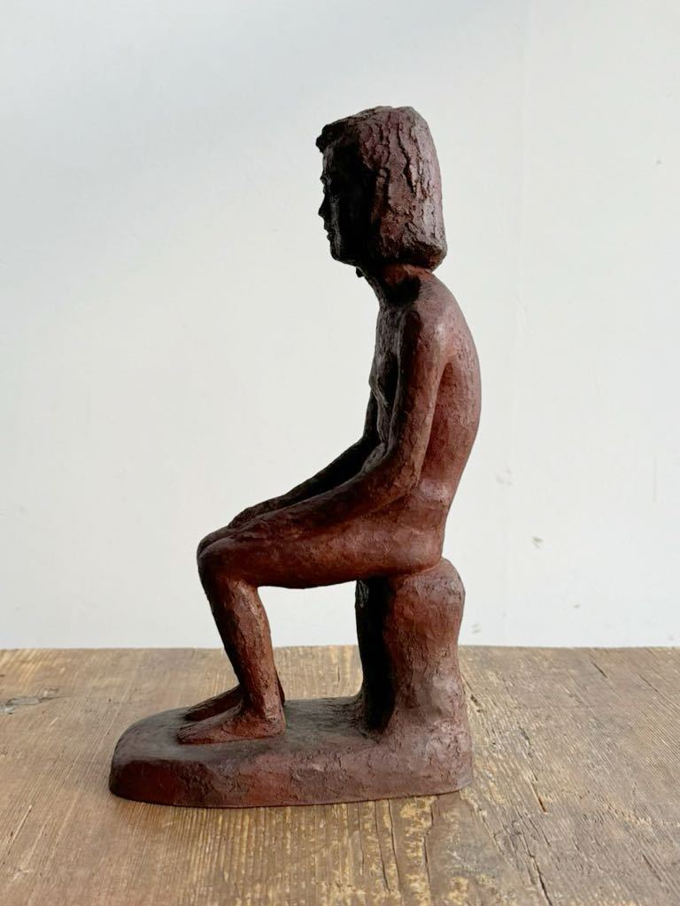 美術家 小柳津三郎 乾漆 少女像 裸婦像 昭和25年 置物 木彫 オブジェ 共箱入_画像6