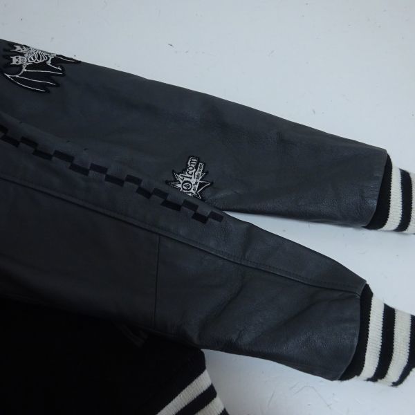◆VOLCOM ボルコム スタジャン ジャンパー ブルゾン 袖革 刺繍 ワッペン フルデコ 黒 ブラック S_画像10