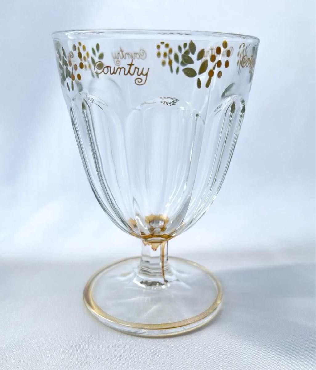 Country カントリー　ワイングラス　グラス　ガラスコップ　コップ　ガラス アンティーク　食器　花柄　未使用 長期保管