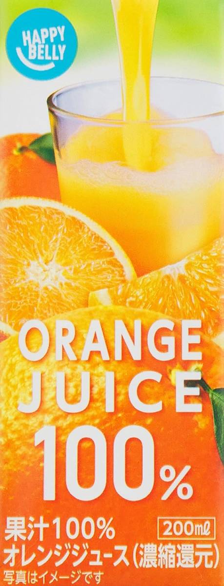 オレンジ [Amazonブランド] Happy Belly オレンジ ジュース 100% 200ml×24本の画像2