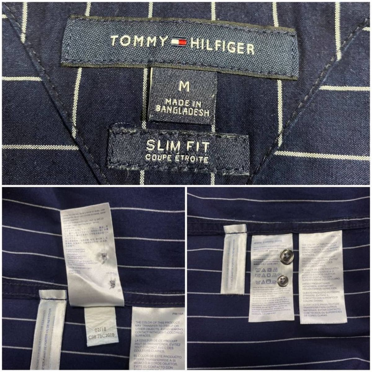 【春物】TOMMY HILFIGER トミーヒルフィガー 長袖 シャツ メンズ サイズM ネイビー ストライプ ワンポイントロゴ