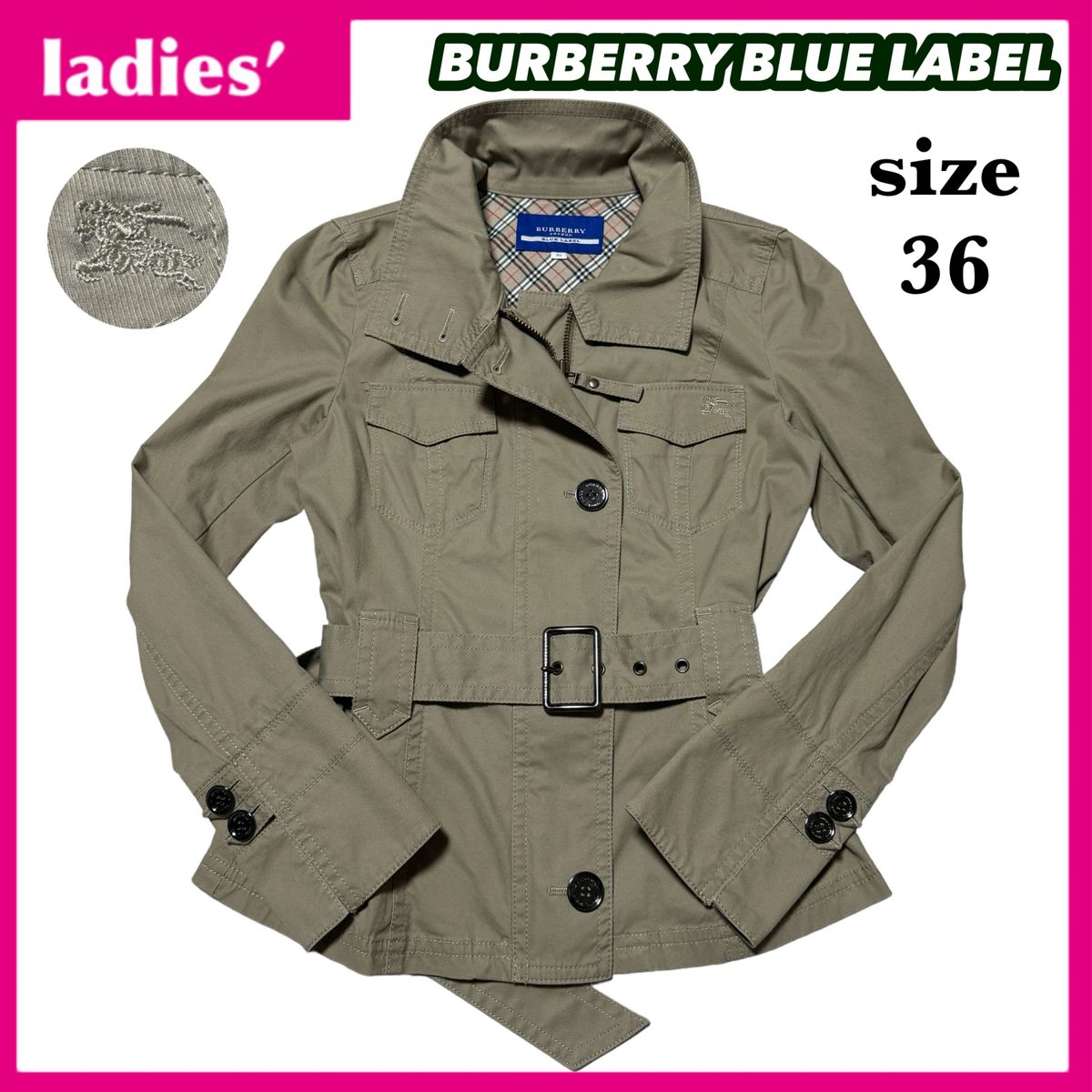 【春物】BURBERRY BLUE LABEL バーバリーブルーレーベル ショート丈 コート サイズ36 S相当 ノバチェック