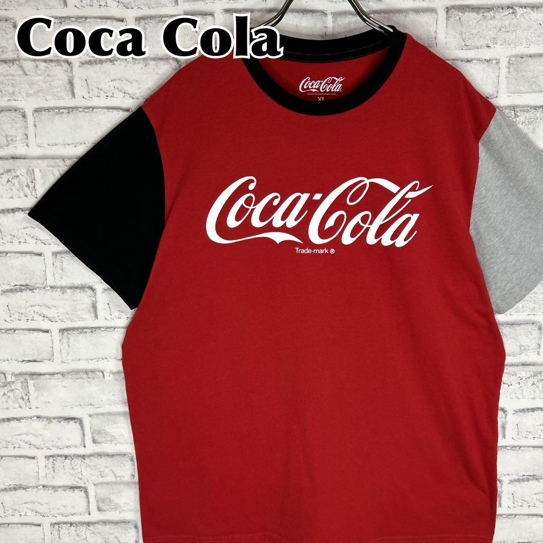 Coca Cola コカコーラ リンガー 切替 ロゴ Tシャツ 半袖 輸入品 春服 夏服 海外古着 企業 会社 センターロゴ バイカラー ドリンクジュース
