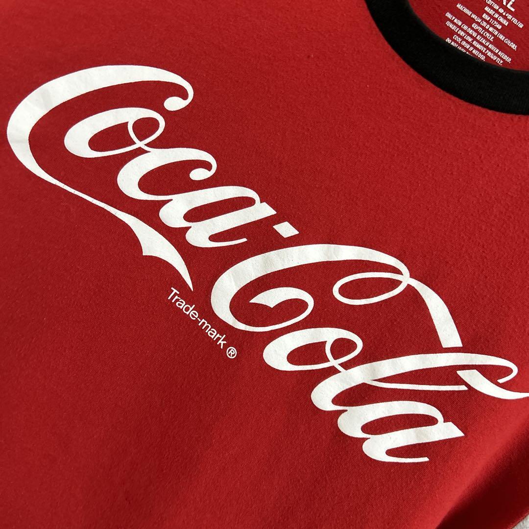 Coca Cola コカコーラ リンガー 切替 ロゴ Tシャツ 半袖 輸入品 春服 夏服 海外古着 企業 会社 センターロゴ バイカラー ドリンクジュース