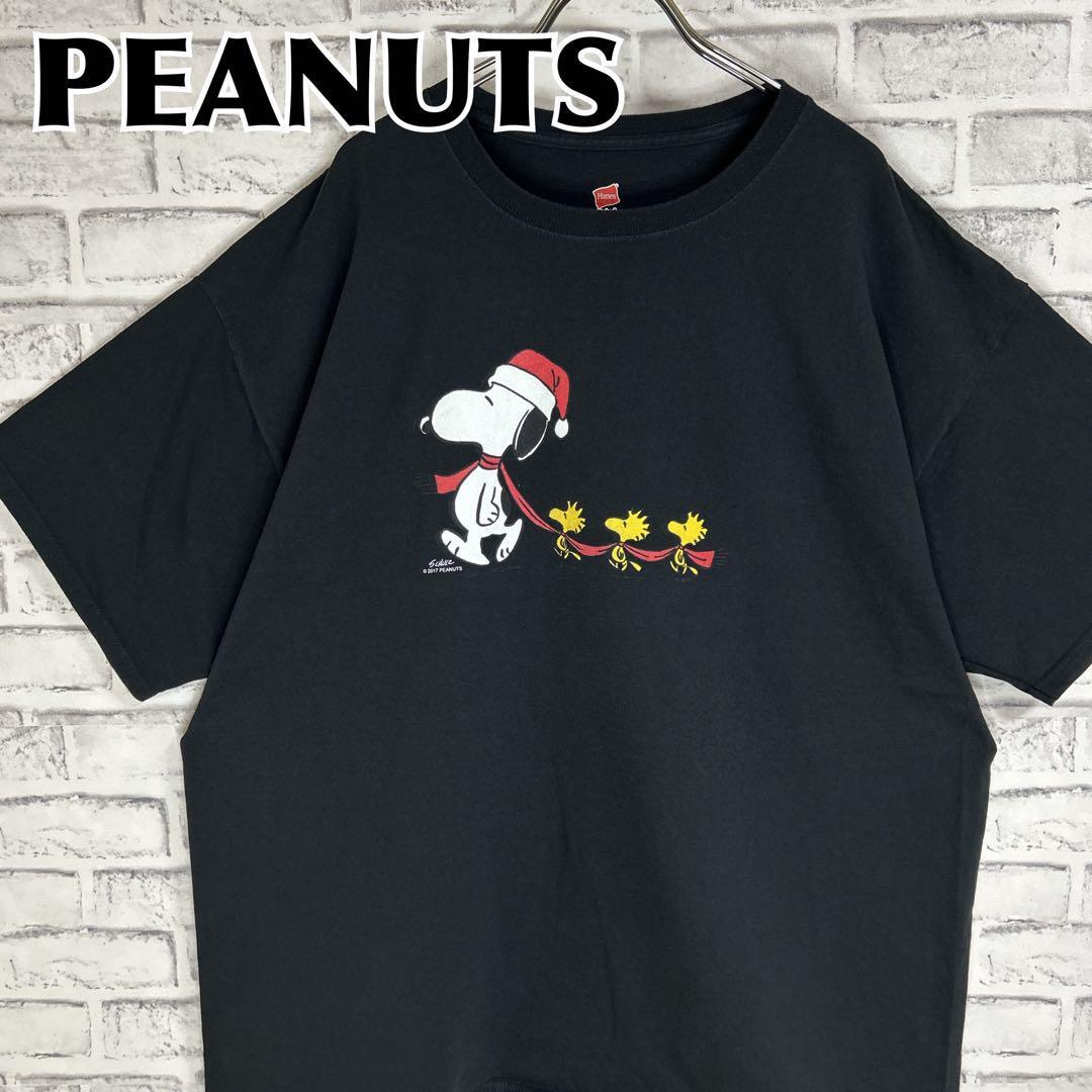 PEANUTS ピーナッツ スヌーピー サンタ キャラ Tシャツ 半袖 輸入品 春服 夏服 海外古着 テレビ アニメ クリスマス ウッドストック