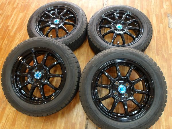 O 送料無料 希少サイズ バリ山 15 4H100 5.5J+42 6J+50 165/65R15 185/60R15 ダンロップ スタッドレス スマート フォーフォー フォーツーの画像1