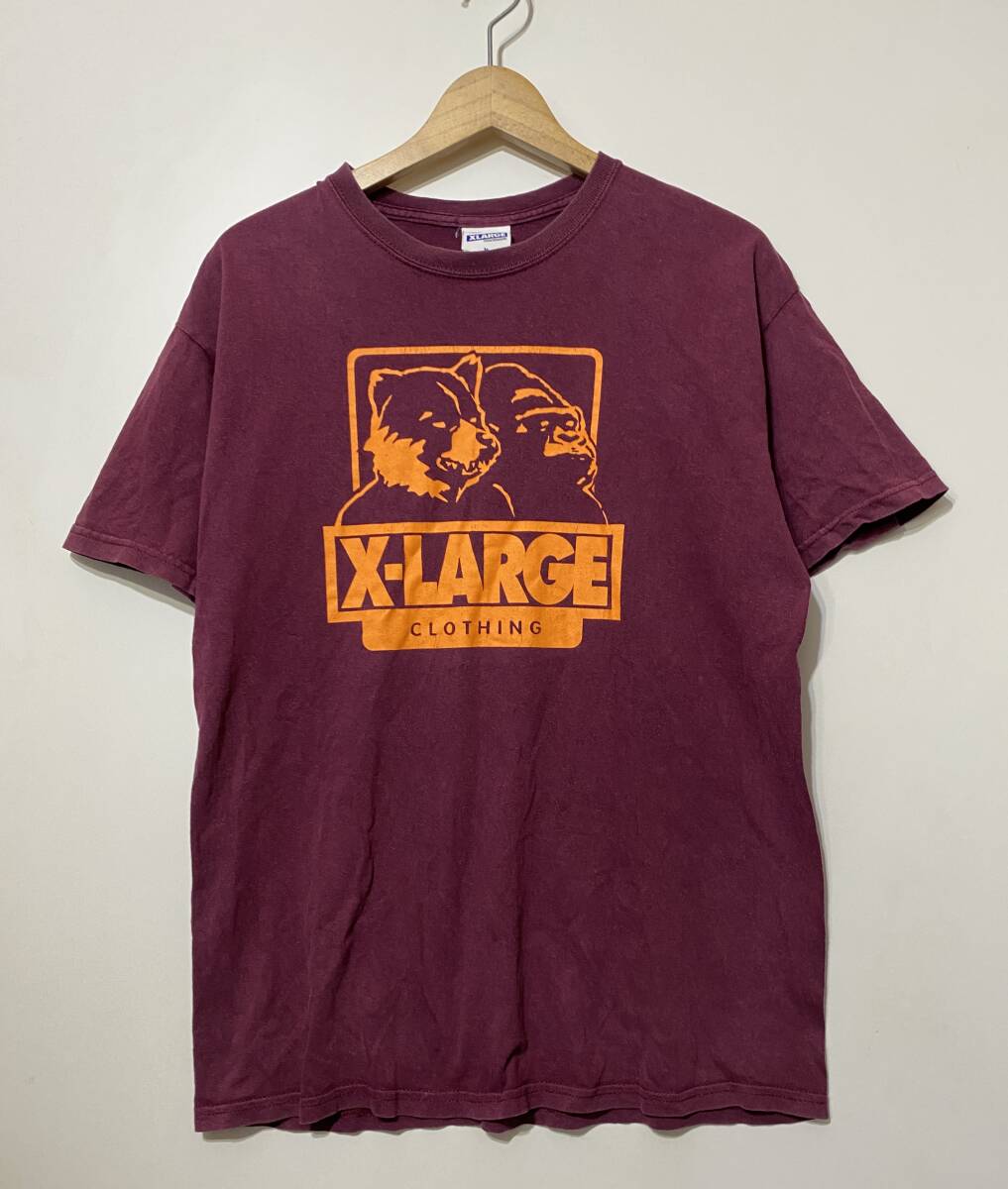 X-LARGE × Man with a mission マンウィズアミッション コラボ 半袖 Tシャツ えんじ ボルドー M マンウィズ ビッグプリントT の画像1