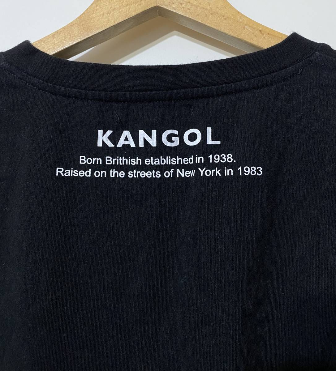 ★ KANGOL 袖ロゴ コットン 長袖 Tシャツ ロングスリーブトップス 黒 ブラック L カンガルー クルーネック ロンT プリントT リブ袖の画像9