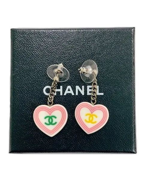 シャネル　CHANEL ハートピアス　ココマーク　正規品　美品　プラスチック　ヴィンテージ　レア　COCO　箱・保存袋付