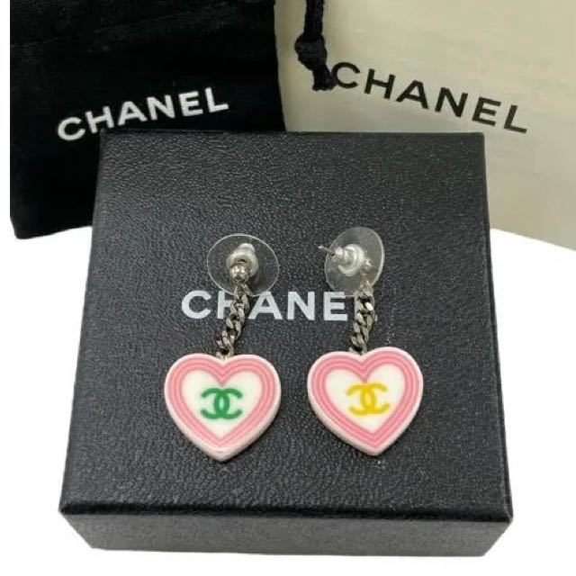 シャネル　CHANEL ハートピアス　ココマーク　正規品　美品　プラスチック　ヴィンテージ　レア　COCO　箱・保存袋付