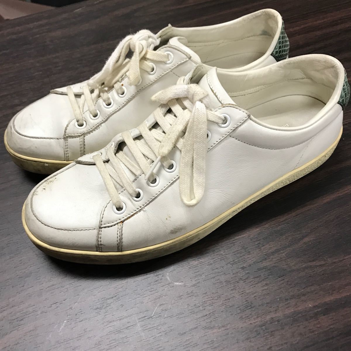 【KZ73】1000円スタート★中古品★GUCCI/グッチ　スニーカー　白×グリーン　♯7_画像4