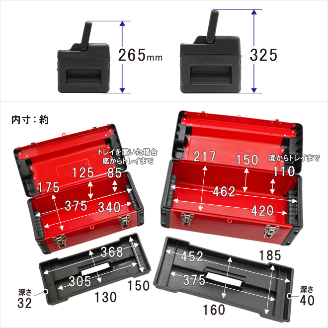 工具箱 大・小 2個セット ツールボックス 軽量 トレイ（中皿）付き ツールキャビネット 道具箱 収納ケース KIKAIYA_画像9