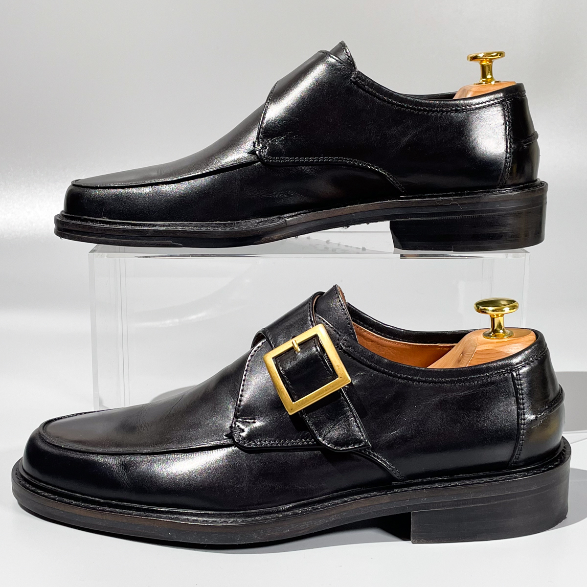 即決 REGAL リーガル モンクストラップ イタリア製 ブラック 黒 メンズ 本革 レザー 革靴 25.5cm 26cm ビジネスシューズ 紳士靴 F1864の画像6