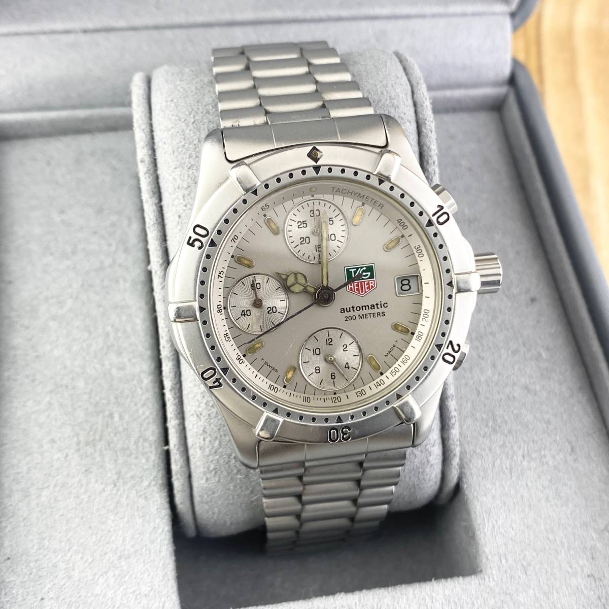 【1円〜】TAG HEUER タグ ホイヤー 腕時計 メンズ AT 自動巻 クロノグラフ 760.306 シルバー文字盤 プロフェッショナル デイト 可動品_画像3