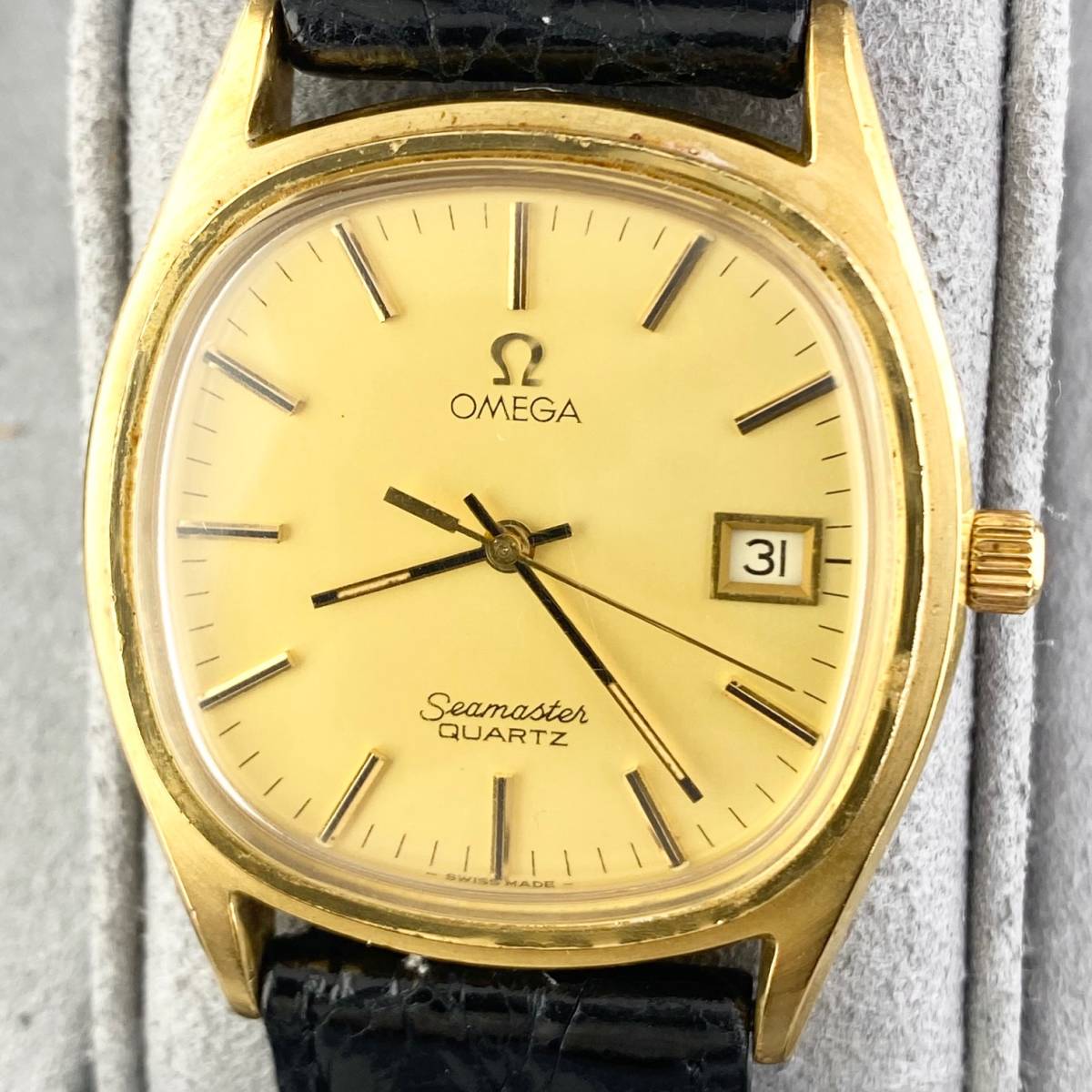 【1円〜】OMEGA オメガ 腕時計 メンズ SEAMASTER シーマスター ゴールド文字盤 スクエア アンティーク デイト 訳あり 可動品_画像1