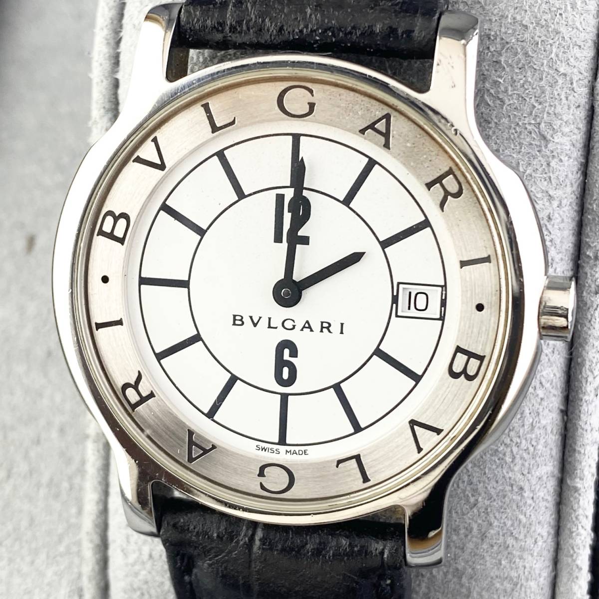 【1円箱付】BVLGAR ブルガリ 腕時計 メンズ Solotempo ソロテンポ ST35S ホワイト文字盤 ラウンドフェイス デイト 訳有 可動品_画像1
