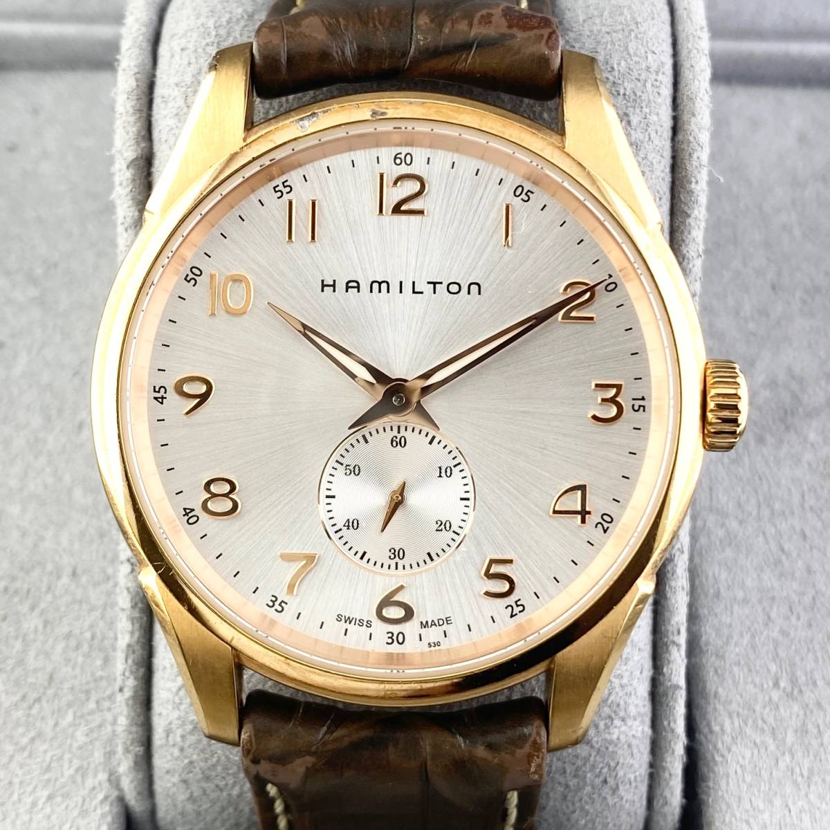 【1円〜】HAMILTON ハミルトン 腕時計 メンズ ジャズマスター H384410 スモセコ シルバー文字盤 ゴールド ラウンドフェイス 可動品_画像8