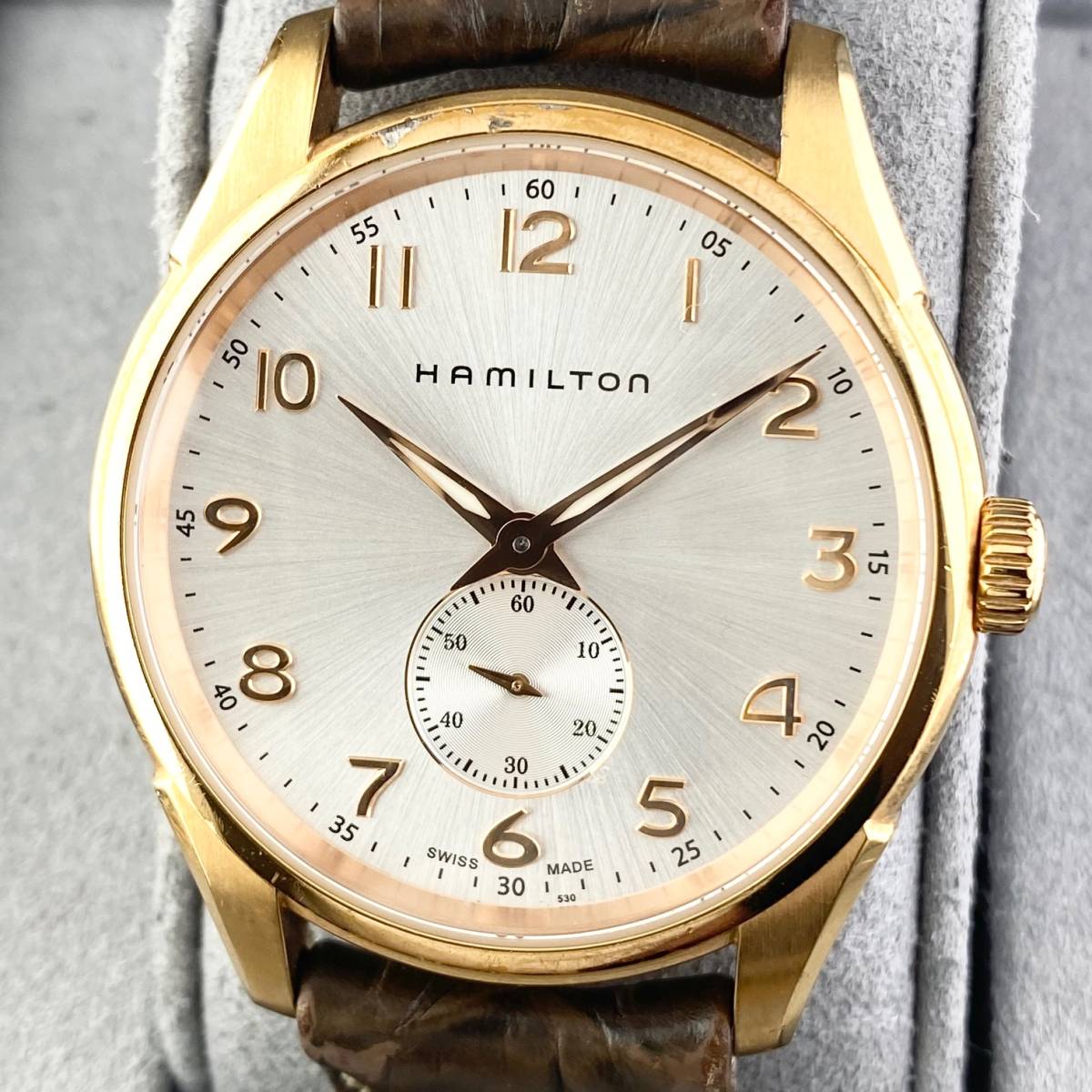 【1円〜】HAMILTON ハミルトン 腕時計 メンズ ジャズマスター H384410 スモセコ シルバー文字盤 ゴールド ラウンドフェイス 可動品_画像1