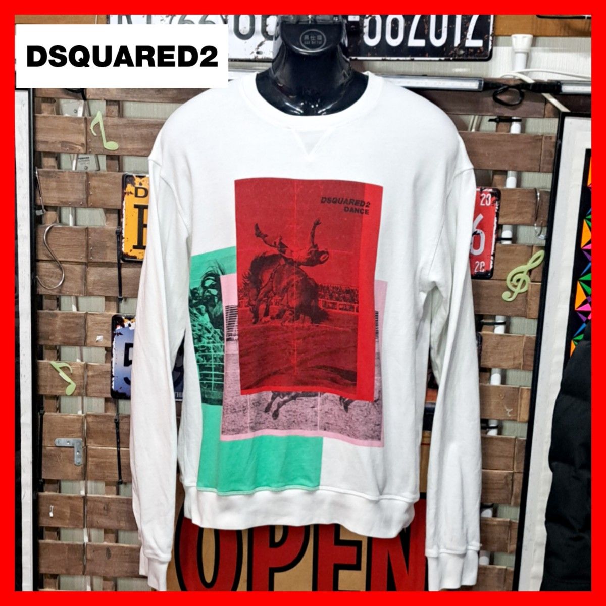 大きなサイズ！　Dsquared2　ディースクエアード　ロデオプリント　プルオーバー　スウェット　トレーナー　XL ホワイト　白