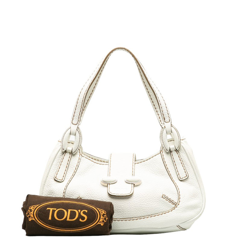  used Tod's handbag AB rank white leather silver metal fittings lady's TODS[ free shipping ][ west god shop ]