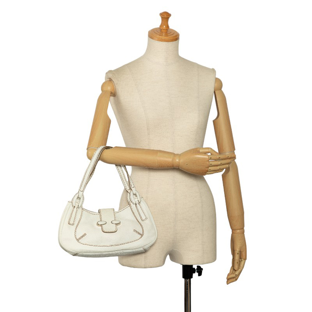  used Tod's handbag AB rank white leather silver metal fittings lady's TODS[ free shipping ][ west god shop ]