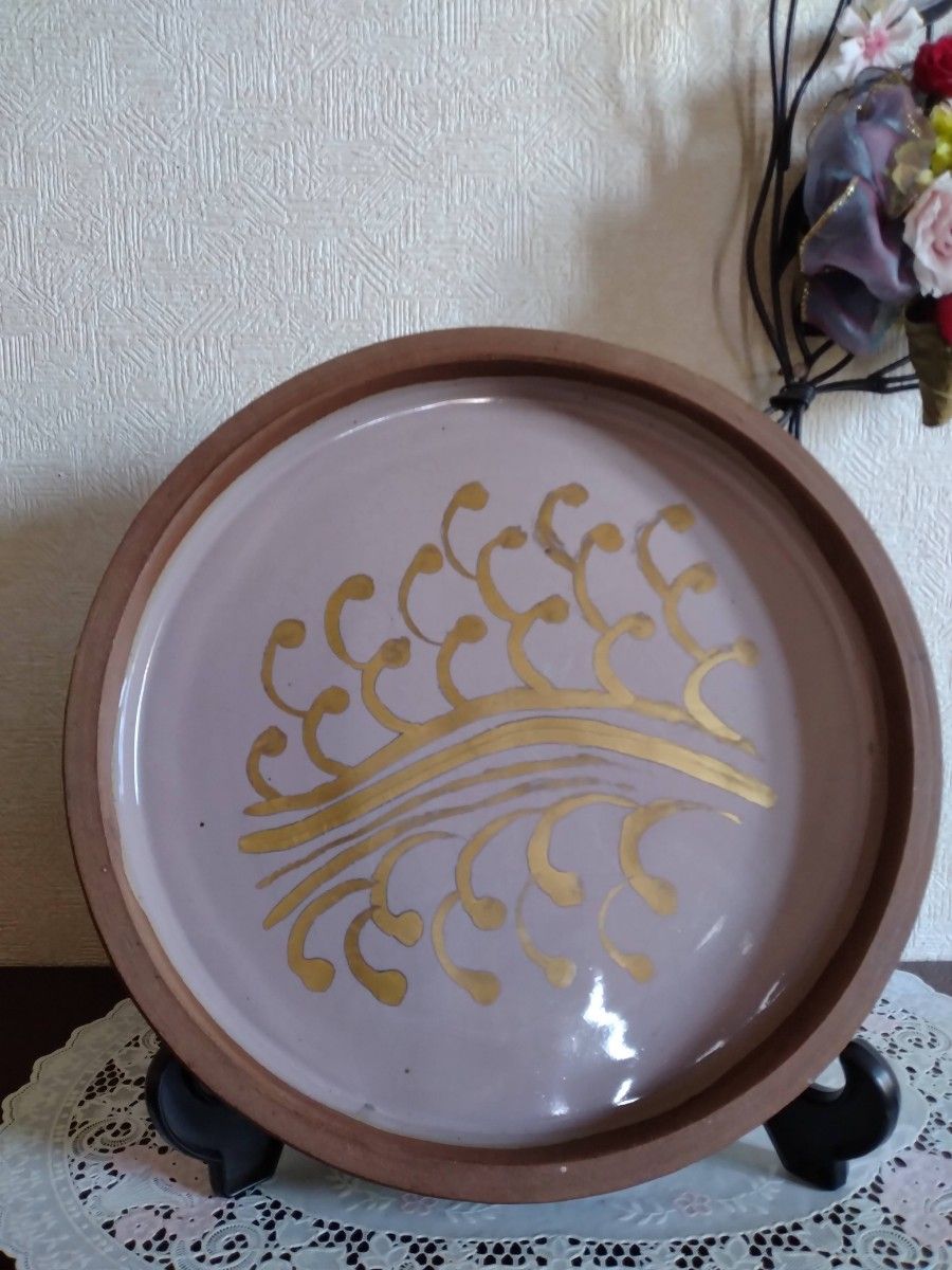 インテリア　お皿型の置物　陶器　アンティーク　中古品　オブジェ　瀬戸物　大皿　美術品  トレー 和風レトロ