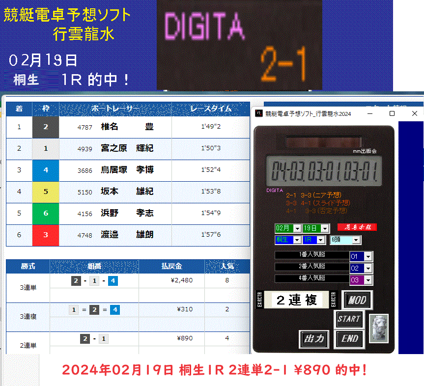 『競艇電卓予想ソフト_行雲龍水2024』ソフト価格３９８,０００円→３０００円。、。の画像5