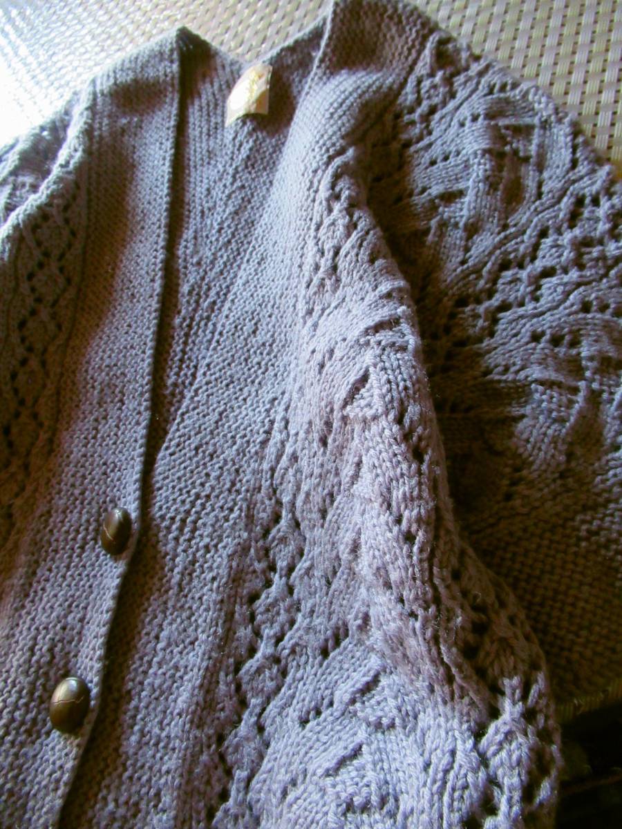 【クチャcuccia】美品　くすみパープル　綺麗なカギ編み　レトロ　ジレ　7分袖丈カーディガン　重ね着　羽織　_画像2