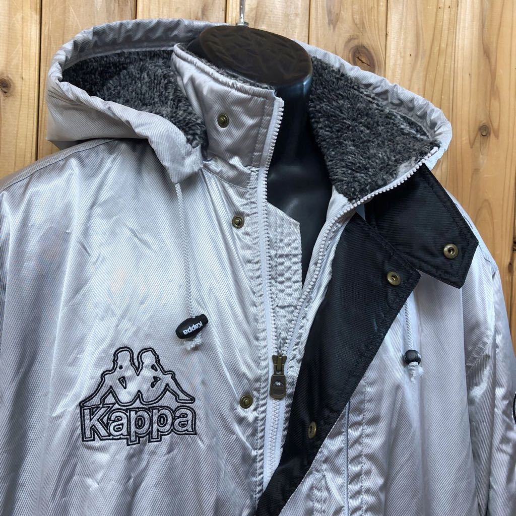Kappa / Kappa / men's M bench coat long sleeve jacket reverse side boa big Logo embroidery hood demountable protection against cold warm-up sport wear 