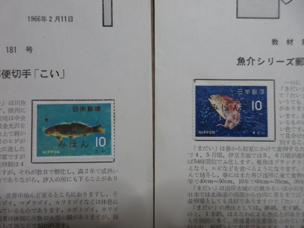 ●切手解説書（見本（みほん）切手貼り）（魚シリーズ鯛他3種3枚）_画像4