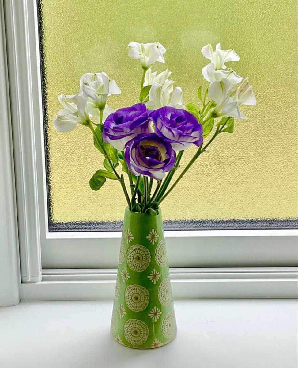 北欧柄　フラワーベース青小＋フラワーベースグリーン2点セット　レトロ　花瓶　花器