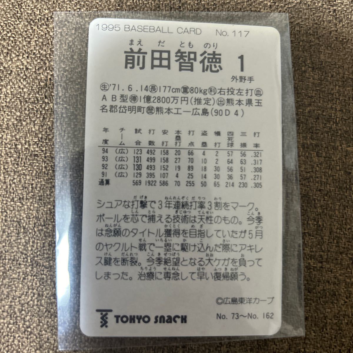 1995カルビー 117 前田智徳　広島カープ　東京スナック_画像2