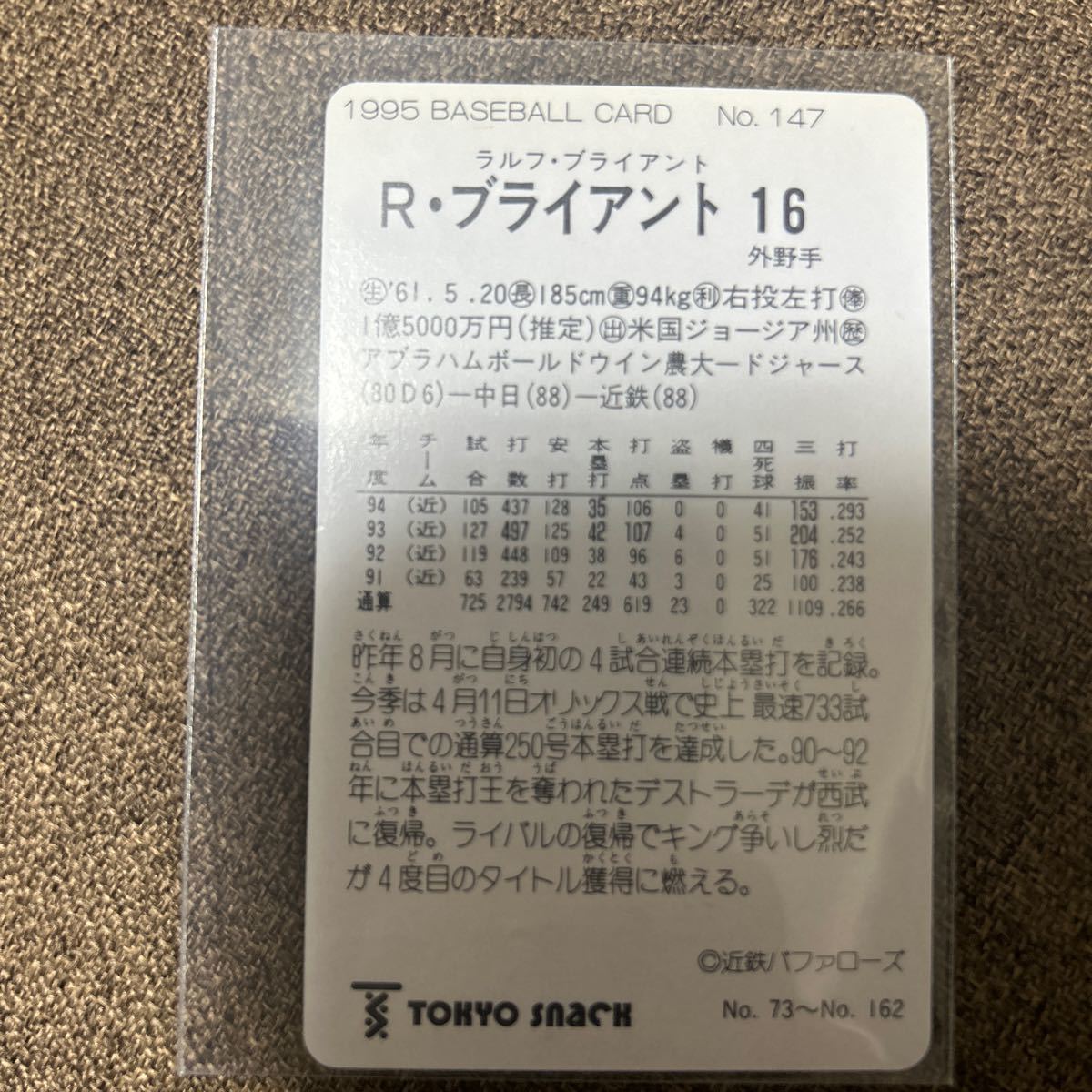 1995カルビー 147 R.ブライアント 近鉄バファローズ 東京スナックの画像2