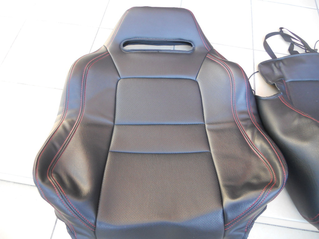 レカロ SR-3用 シートカバー 黒レザー 赤ステッチ 合成皮革 SR3 RECARO セミバケ スレや汚れ対策に _画像2