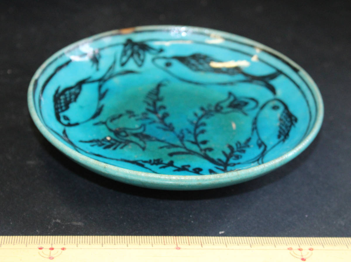 ペルシャ文物　古陶瓷　青釉魚紋皿　ＹО_画像1