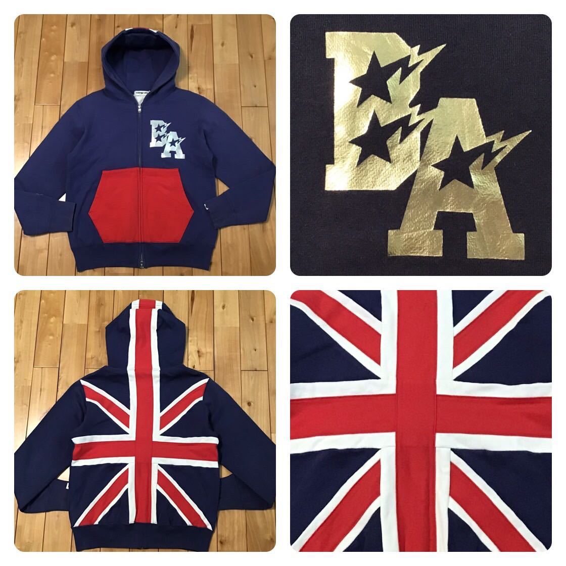 BAPE ユニオンジャック ジップ パーカー Sサイズ navy a bathing ape zip hoodie エイプ ベイプ アベイシングエイプ Union jack UK w55_画像1