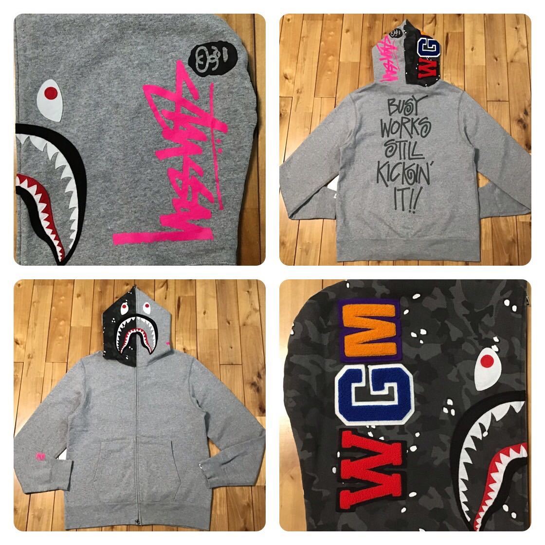 ★XL★ STUSSY × BAPE シャーク パーカー shark full zip hoodie a bathing ape ステューシー エイプ ベイプ アベイシングエイプ kz5