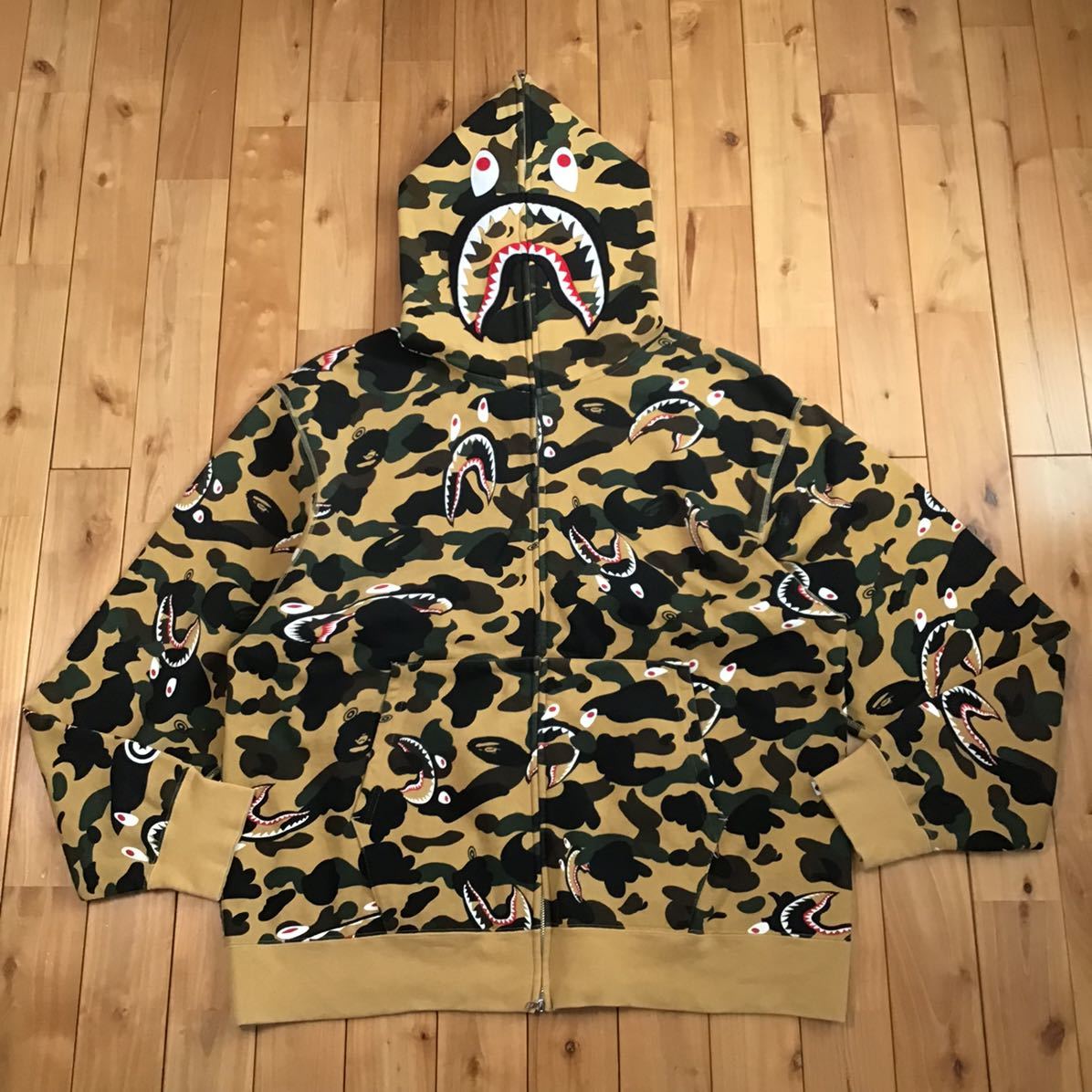 ★3XL★ 1st camo yellow シャーク パーカー shark full zip hoodie a bathing ape BAPE エイプ ベイプ アベイシングエイプ 迷彩 XXXL i92_画像1