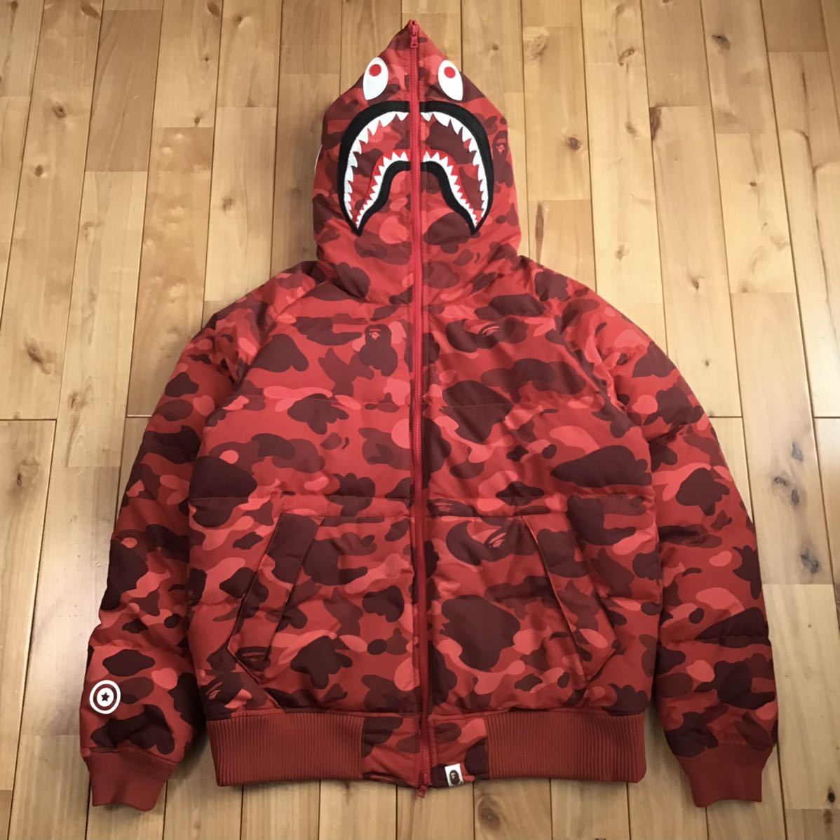 ★XL★ シャーク パーカー ダウンジャケット shark full zip hoodie Down jacket a bathing ape BAPE エイプ ベイプ Red camo 迷彩 sa1075_画像1