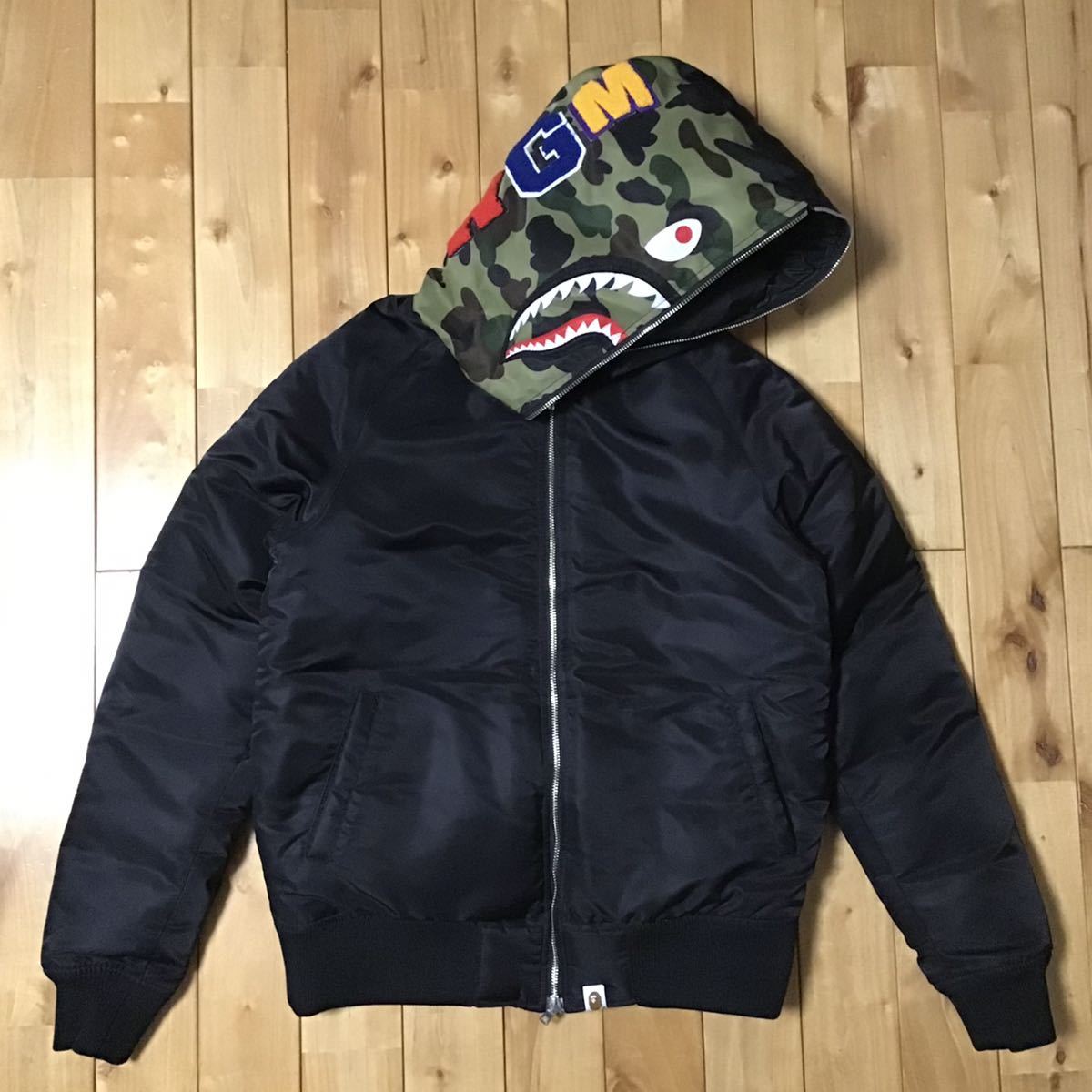 シャーク パーカー ダウンジャケット Sサイズ shark full zip hoodie down jacket a bathing ape BAPE camo エイプ ベイプ 迷彩 i9178