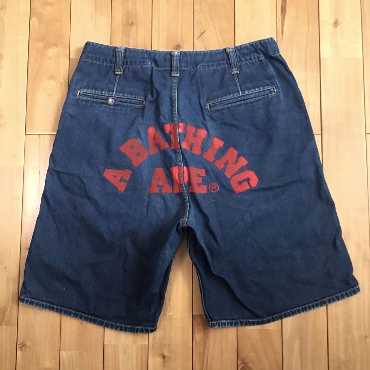 BAPE LOGO デニム ハーフパンツ Mサイズ a bathing ape BAPE denim shorts pants エイプ ベイプ アベイシングエイプ ショーツ NIGO w616