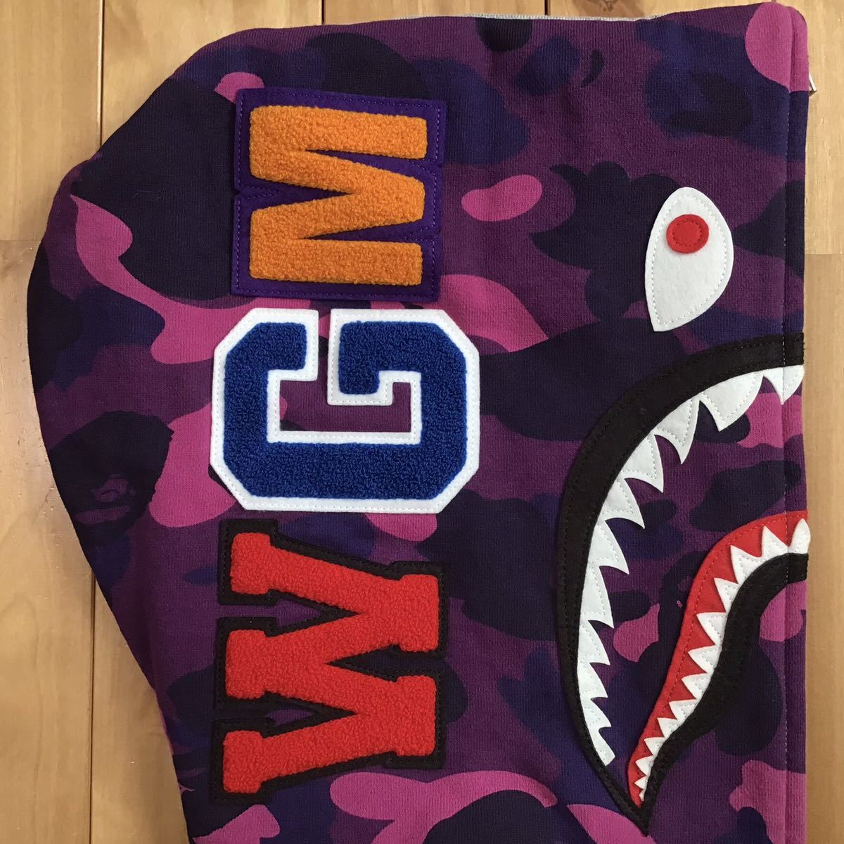 Purple camo × グレー シャーク パーカー Mサイズ shark full zip hoodie a bathing ape BAPE エイプ ベイプ アベイシングエイプ i555_画像4