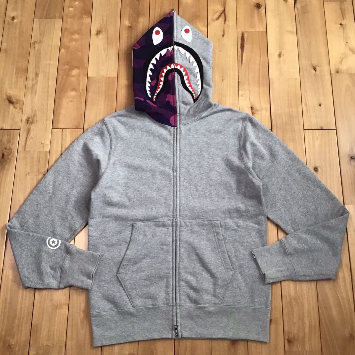 Purple camo × グレー シャーク パーカー Mサイズ shark full zip hoodie a bathing ape BAPE エイプ ベイプ アベイシングエイプ i555_画像1