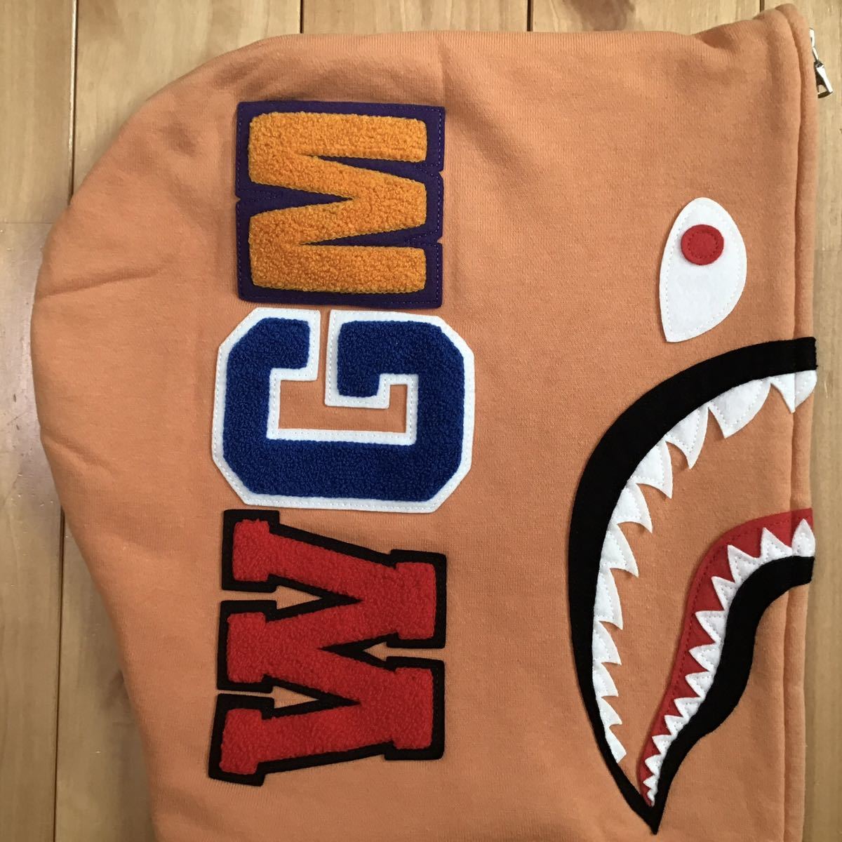 BAPE logo multi fonts シャーク パーカー Lサイズ orange shark full zip hoodie a bathing ape エイプ ベイプ アベイシングエイプ i716_画像5