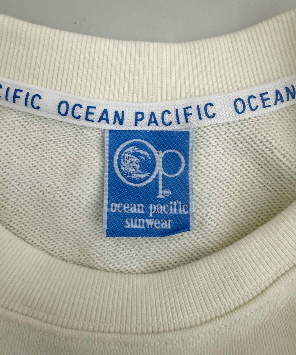新品 L ★ OCEAN PACIFIC オーシャンパシフィック レディース トレーナー アイボリー スウェット カレッジ ロゴ OP 部屋着 トレーニング