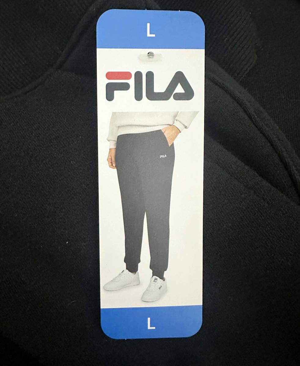 新品 L ★ FILA フィラ 裏起毛 スウェット ジョガー パンツ ブラック ワンポイント ロゴ 刺繍 フリース トレーニング メンズ レディース_画像4