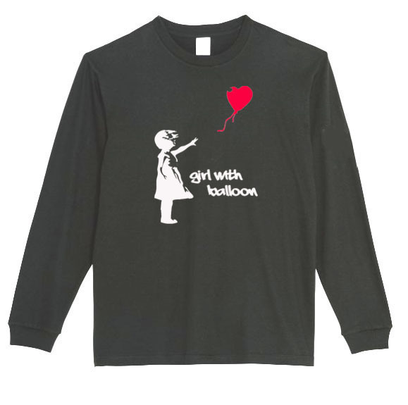 【バンクシー5.6oz★黒M】5.6oz風船と少女banksyロングTシャツロングスリーブ★送料無料・新品の画像1