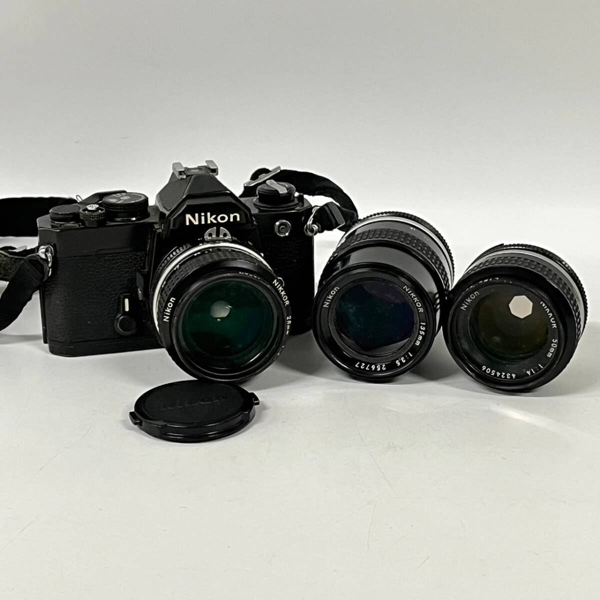 1円~【動作未確認】Nikon ニコン FM NIKKOR 135mm 1:3.5 50mm 1:1.4 28mm 1:2.8 フィルムカメラ レンズ セット G131739_画像1