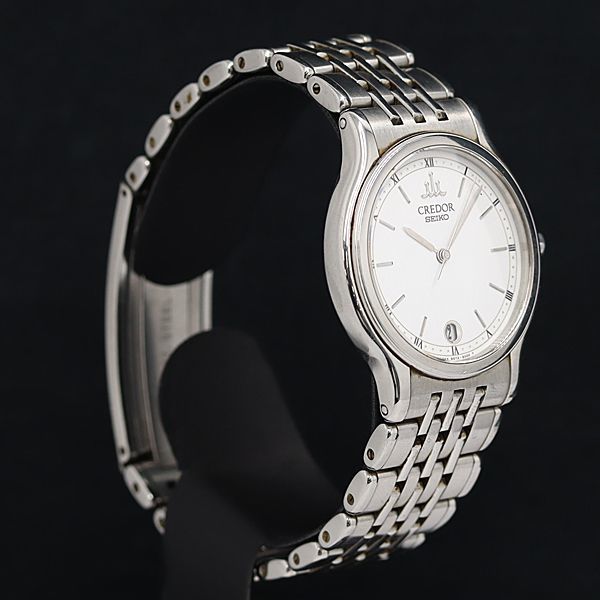 1円 稼働 良品 セイコー QZ クレドール 9572-6000 デイト 1JWT ホワイト文字盤 メンズ腕時計 YUM 0034100_画像2