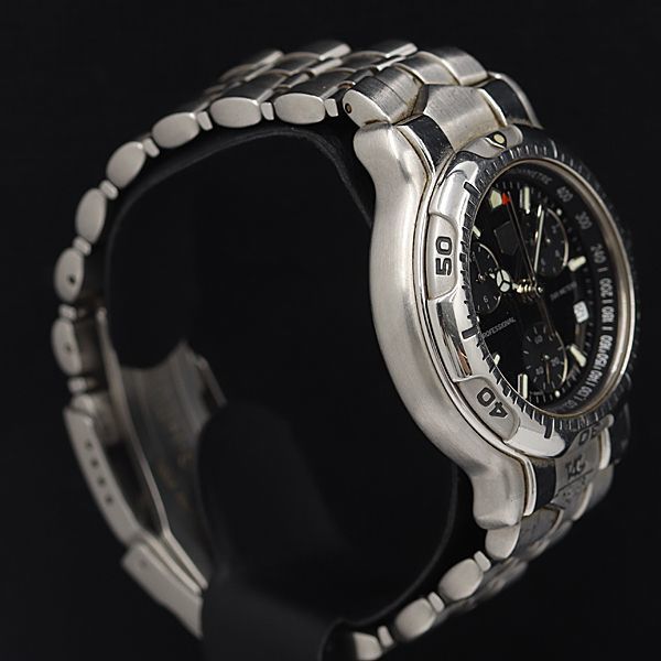 1円 タグホイヤー 6000シリーズ CH1113 プロフェッショナル200M QZ 黒文字盤 クロノ デイト 2TLT メンズ腕時計 OGH 0993300_画像2